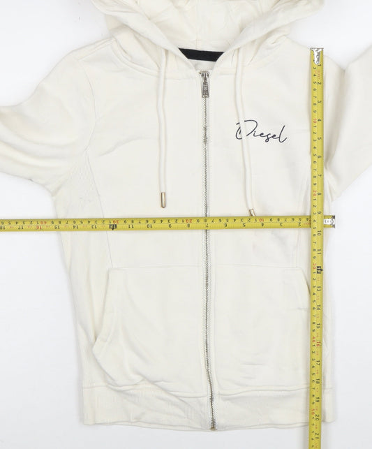 Diesel Womens Ivory Full Zip Hoodie XS Cotton Blend Casual