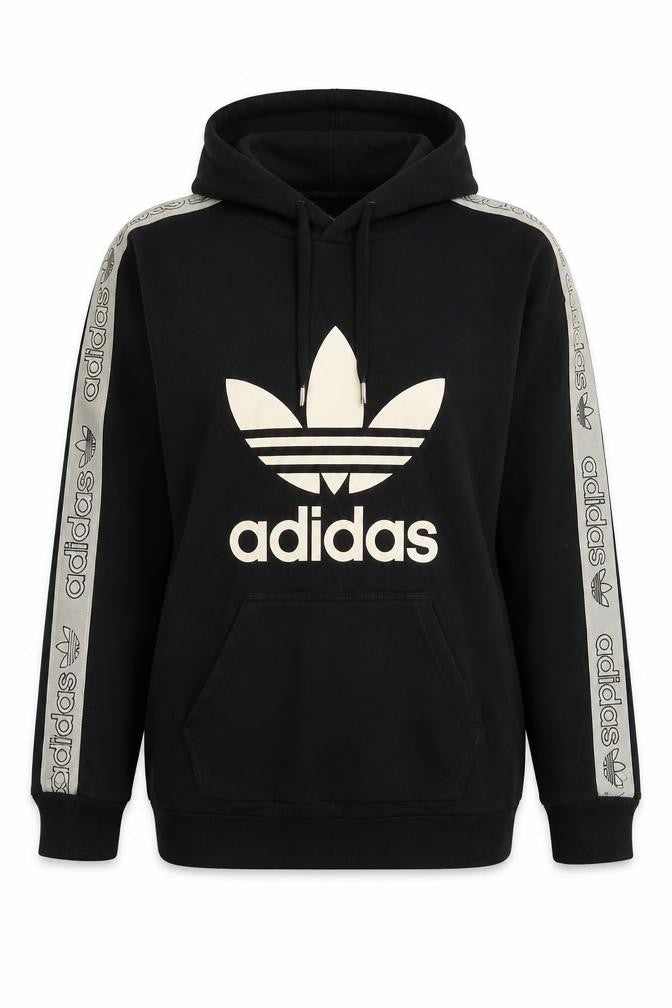 Front view of Adidas Women’s Black Hoodie, size UK 8, Pullover Trefoil Logo