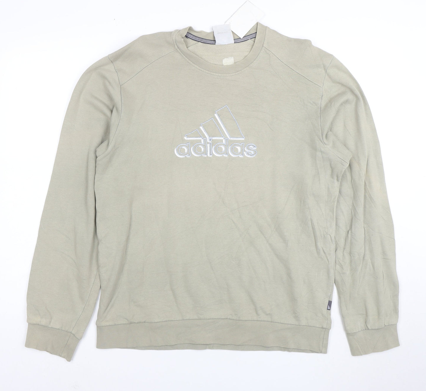 Adidas Men Beige Embroidered Logo Crew Neck Sweatshirt M