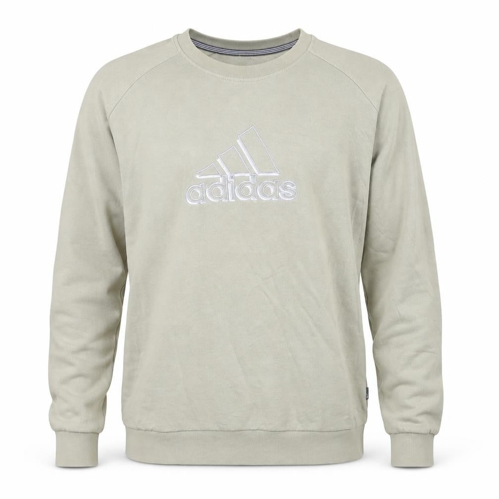 Front view of Adidas Men Beige Embroidered Logo Crew Neck Sweatshirt M