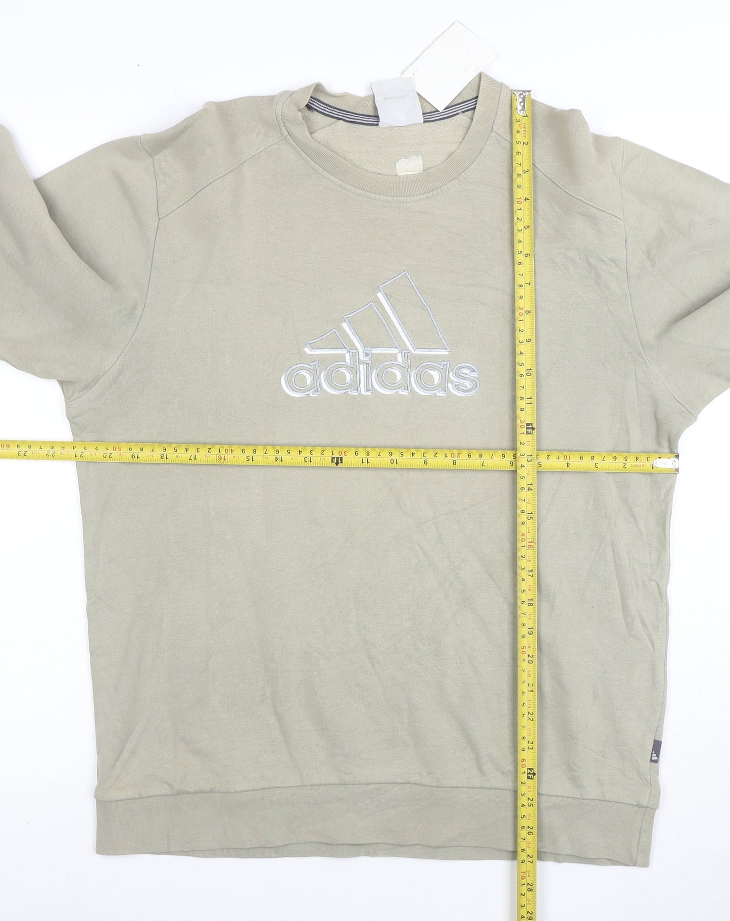 Adidas Men Beige Embroidered Logo Crew Neck Sweatshirt M