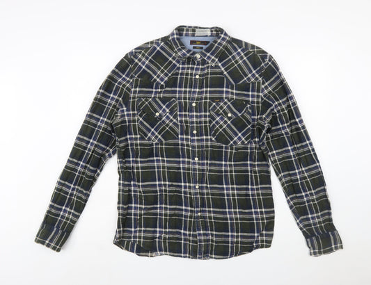 Lee Men's Green Check Slim Fit Flannel Long Sleeve Button-Up Shirt Size M