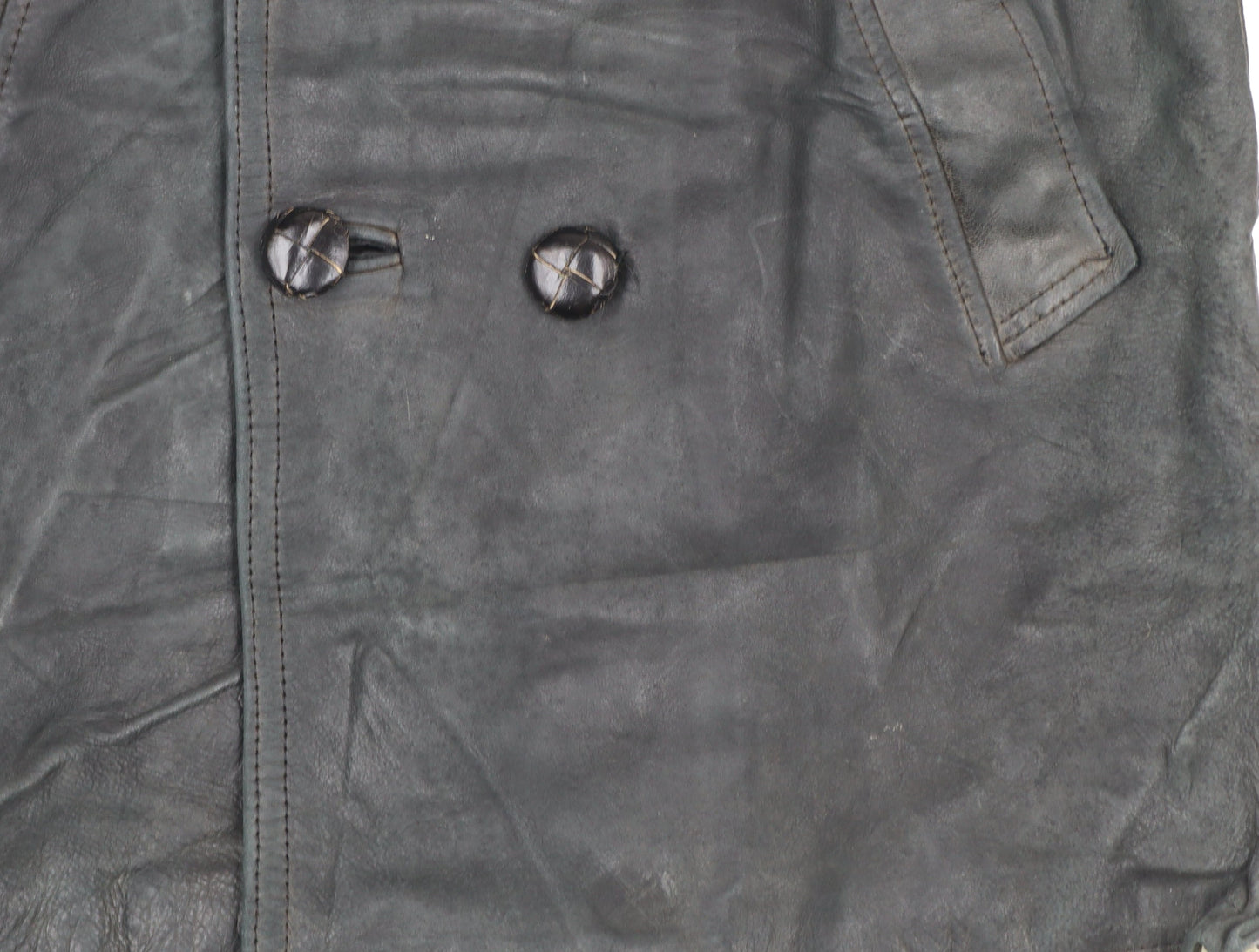 Belstaff Boys Black Leather Pea Coat Jacket 10 Years Classic Weatherproof