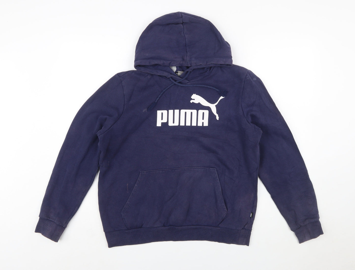 Puma Men's Blue Pullover Hoodie L Fleece Logo Sweatshirt