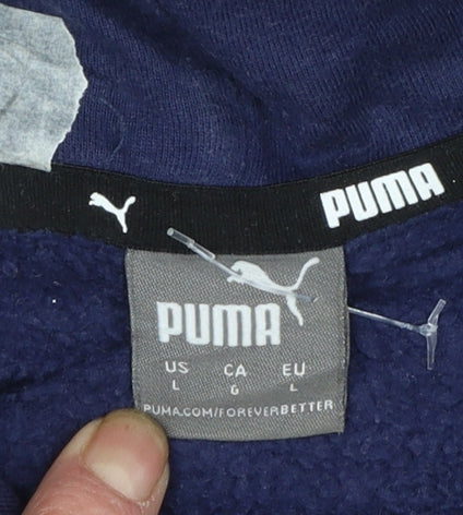 Puma Men's Blue Pullover Hoodie L Fleece Logo Sweatshirt