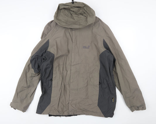 Jack Wolfskin Mens Khaki Grey XL Waterproof Hooded Outdoor Jacket
