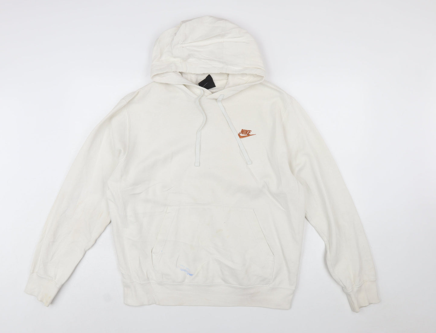 Nike Women Ivory Pullover Hoodie Medium Cotton Blend Logo Casual