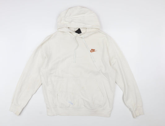 Nike Women Ivory Pullover Hoodie Medium Cotton Blend Logo Casual