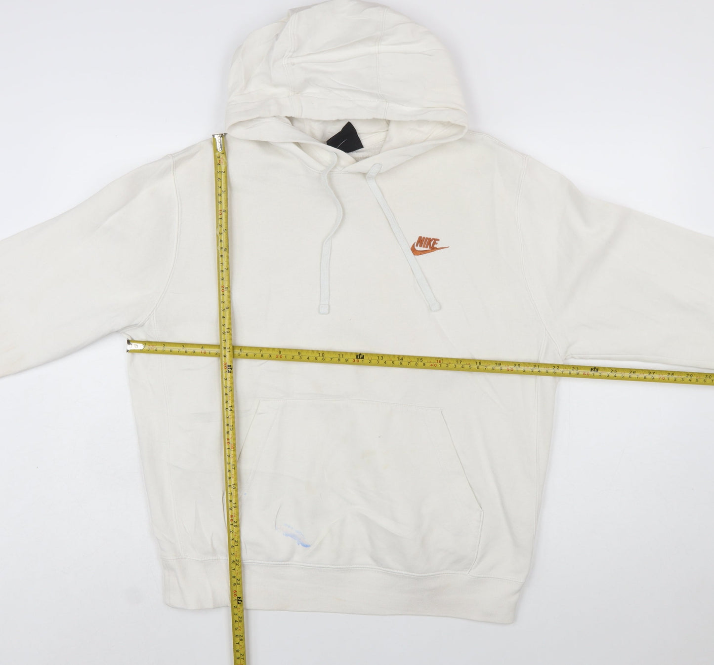 Nike Women Ivory Pullover Hoodie Medium Cotton Blend Logo Casual