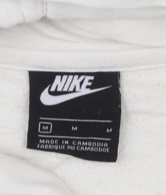 Nike Women Ivory Pullover Hoodie Medium Cotton Blend Logo Casual