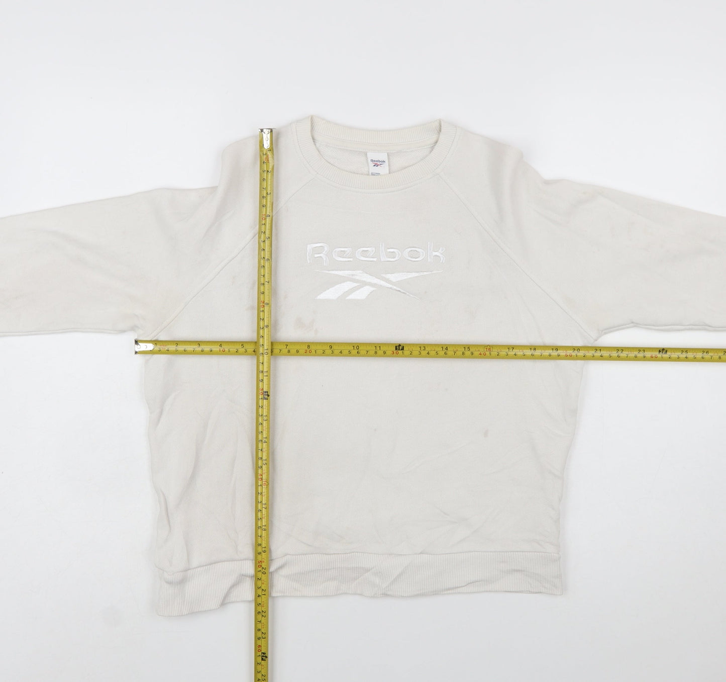Reebok Womens Beige Sweatshirt Small Crew Neck Logo Cotton Blend