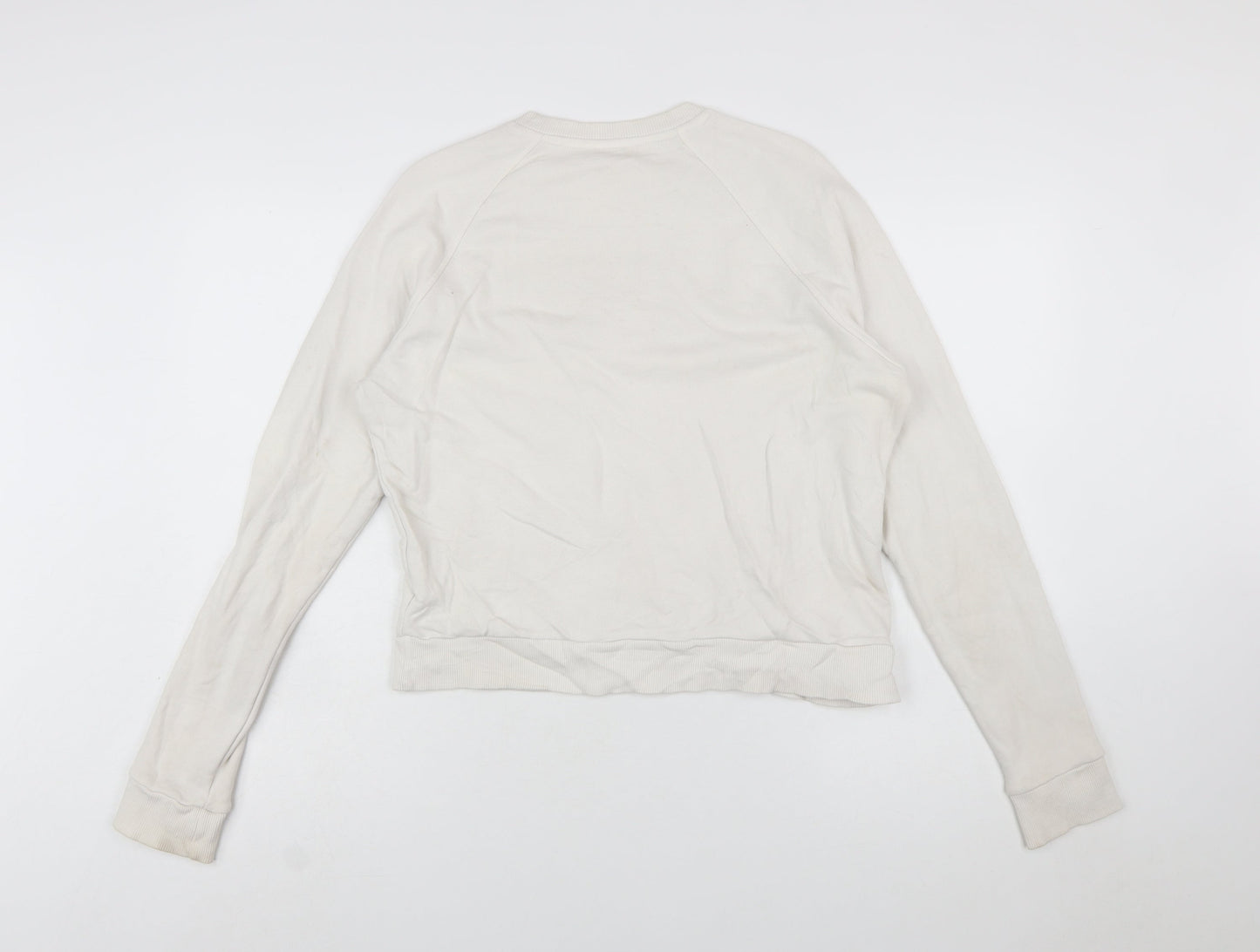 Reebok Womens Beige Sweatshirt Small Crew Neck Logo Cotton Blend