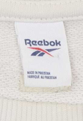 Reebok Womens Beige Sweatshirt Small Crew Neck Logo Cotton Blend
