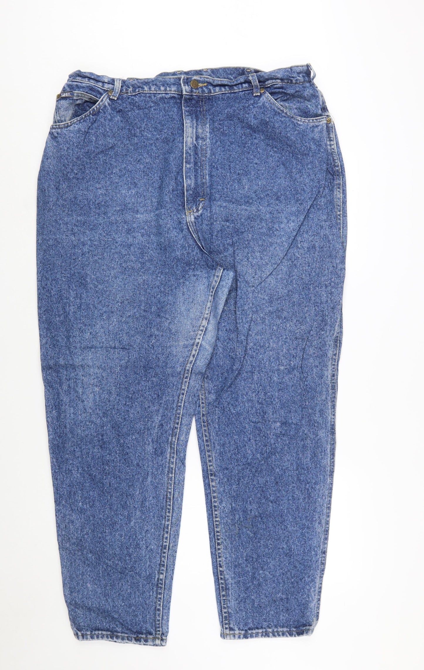 Lee Women Blue Vintage Stonewash Mom Jeans Size 22 High Rise Denim