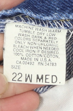 Lee Women Blue Vintage Stonewash Mom Jeans Size 22 High Rise Denim