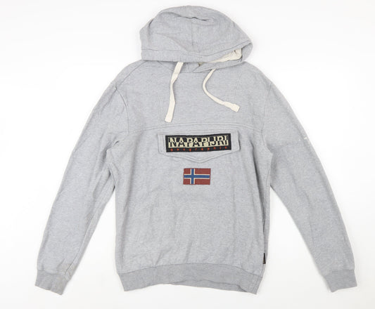 Napapijri Men's Grey Pullover Hoodie S Logo Outdoor Style