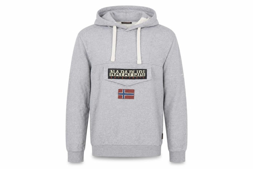 Napapijri Men's Grey Pullover Hoodie S Logo Outdoor Style