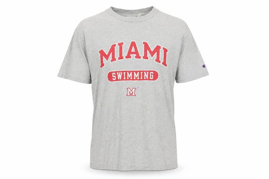 Champion Men's Grey Miami Swimming Graphic T-Shirt Medium Cotton