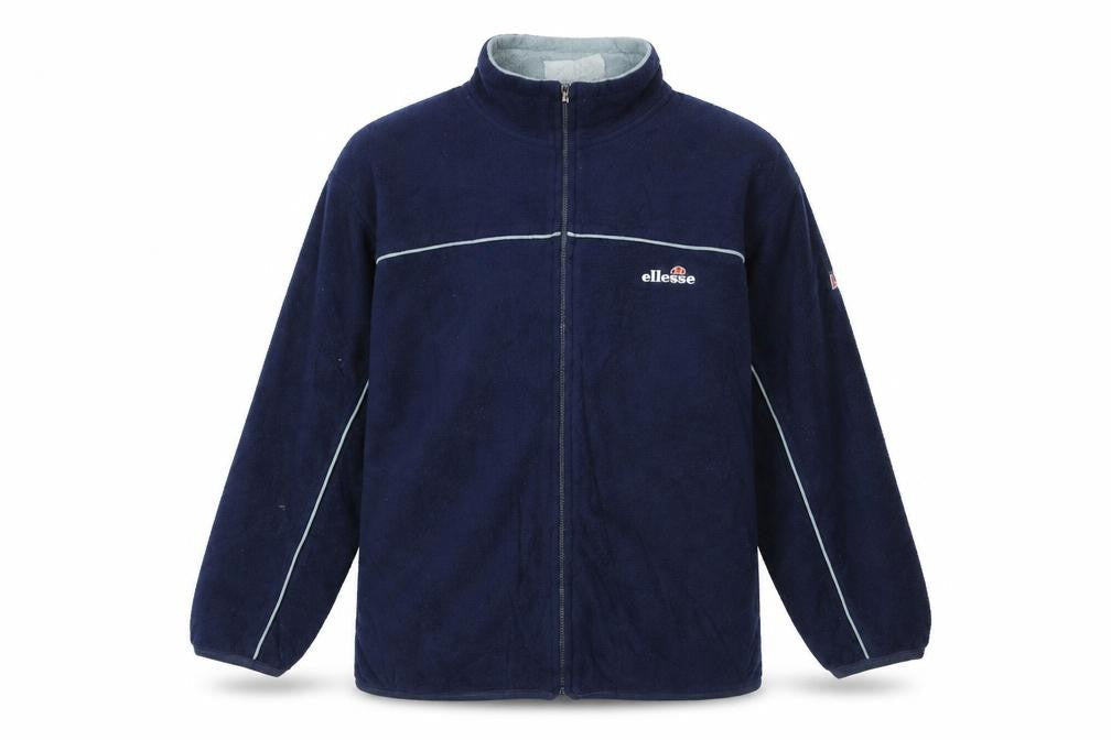 Front view of Ellesse Junior boys’ blue fleece zip jacket xl 164-170cm lightweight activewear
