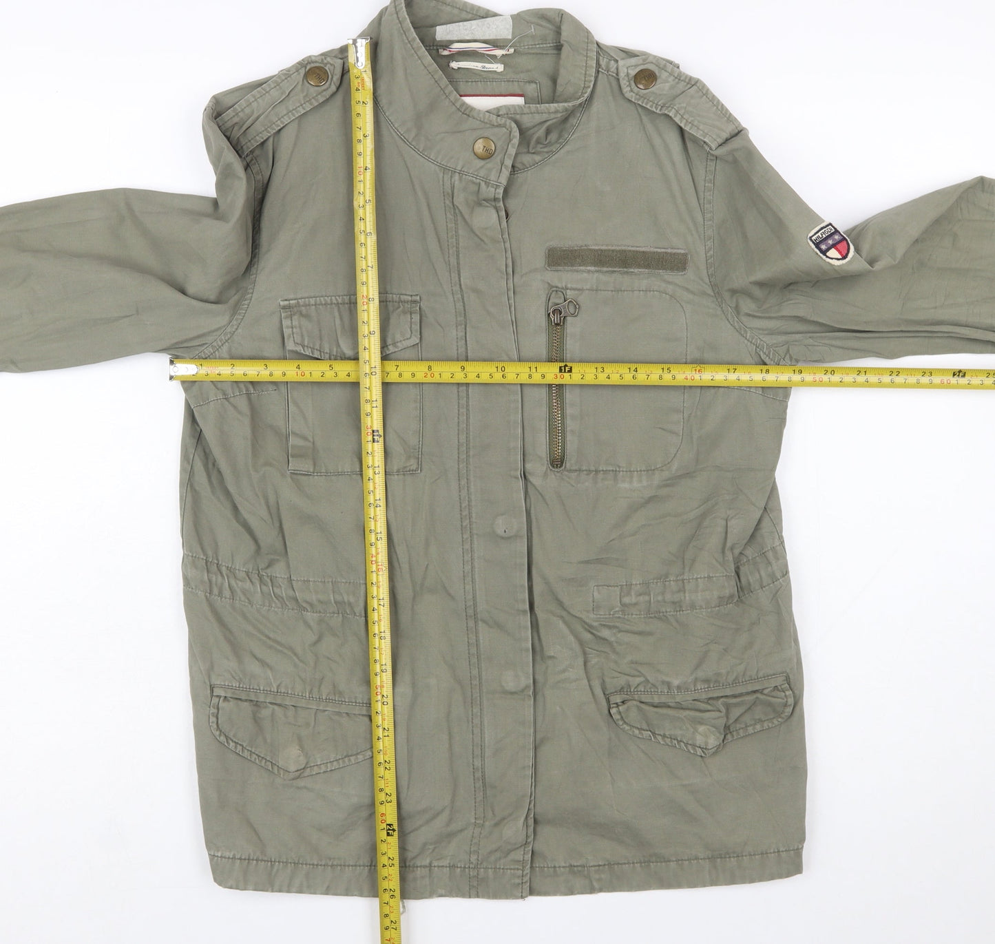 Tommy Hilfiger Women’s Green Military Jacket L Cotton Casual