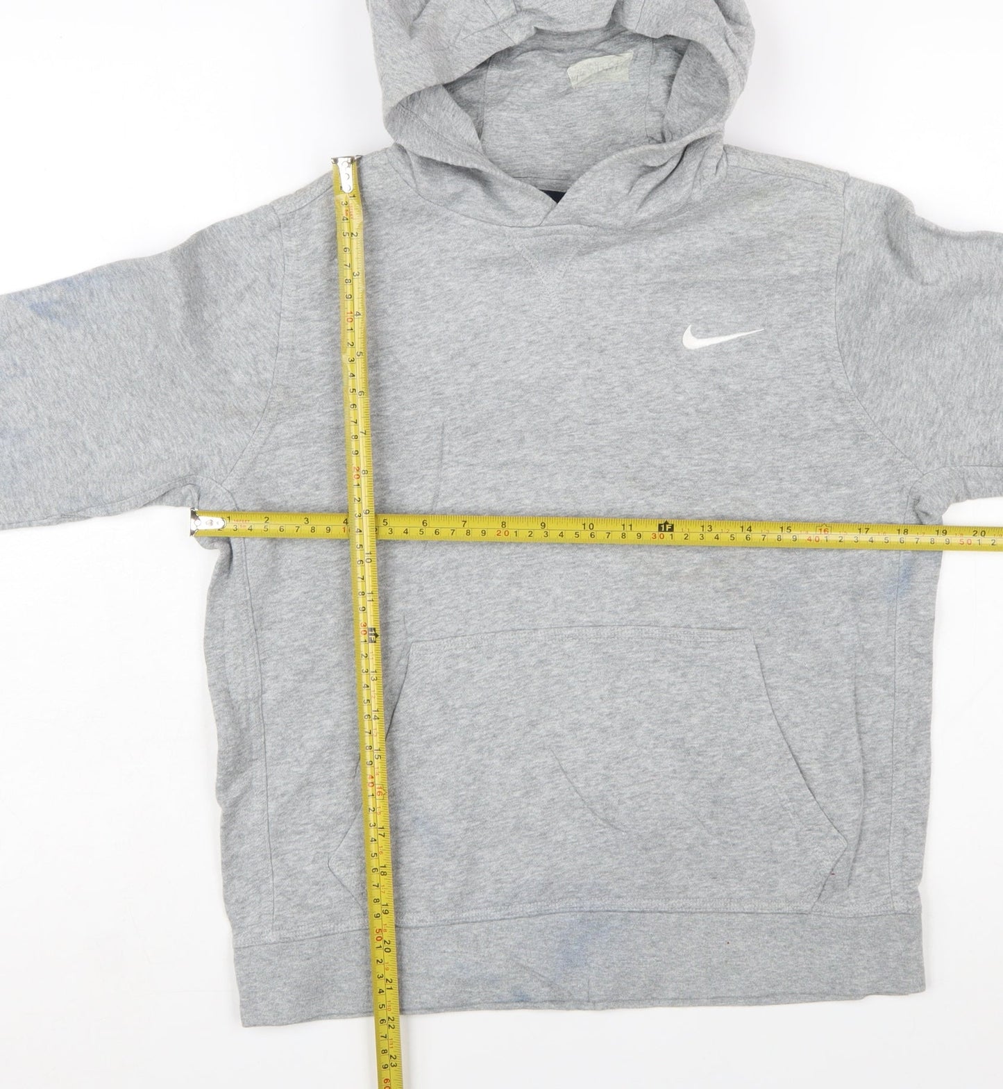 Nike Boys Grey Pullover Hoodie 12-13 Years Cotton Blend Sweatshirt