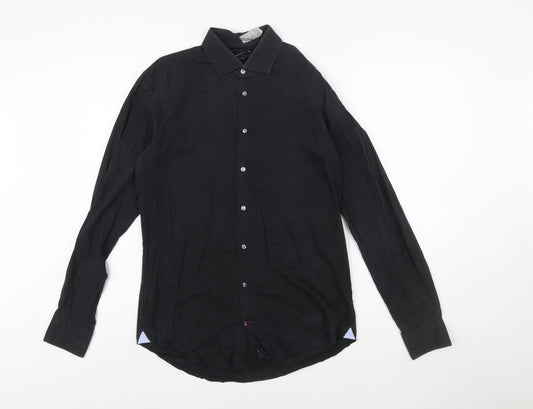 Tommy Hilfiger Men’s Black Slim Fit Long Sleeve Button-Up Shirt 40