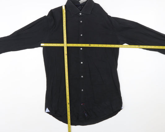 Tommy Hilfiger Men’s Black Slim Fit Long Sleeve Button-Up Shirt 40