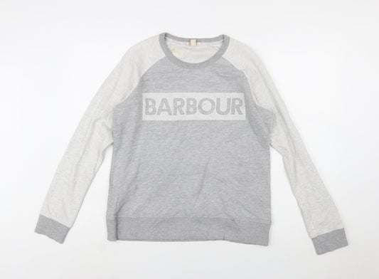Barbour Women Grey Colourblock Logo Sweatshirt UK 10 Cotton Blend