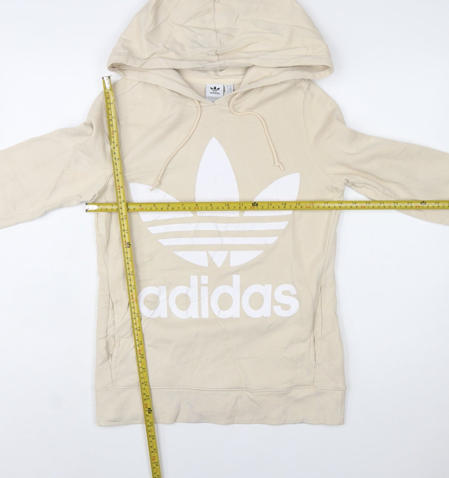 Adidas Women Beige Hooded Pullover Hoodie UK 6 Cotton Blend Logo
