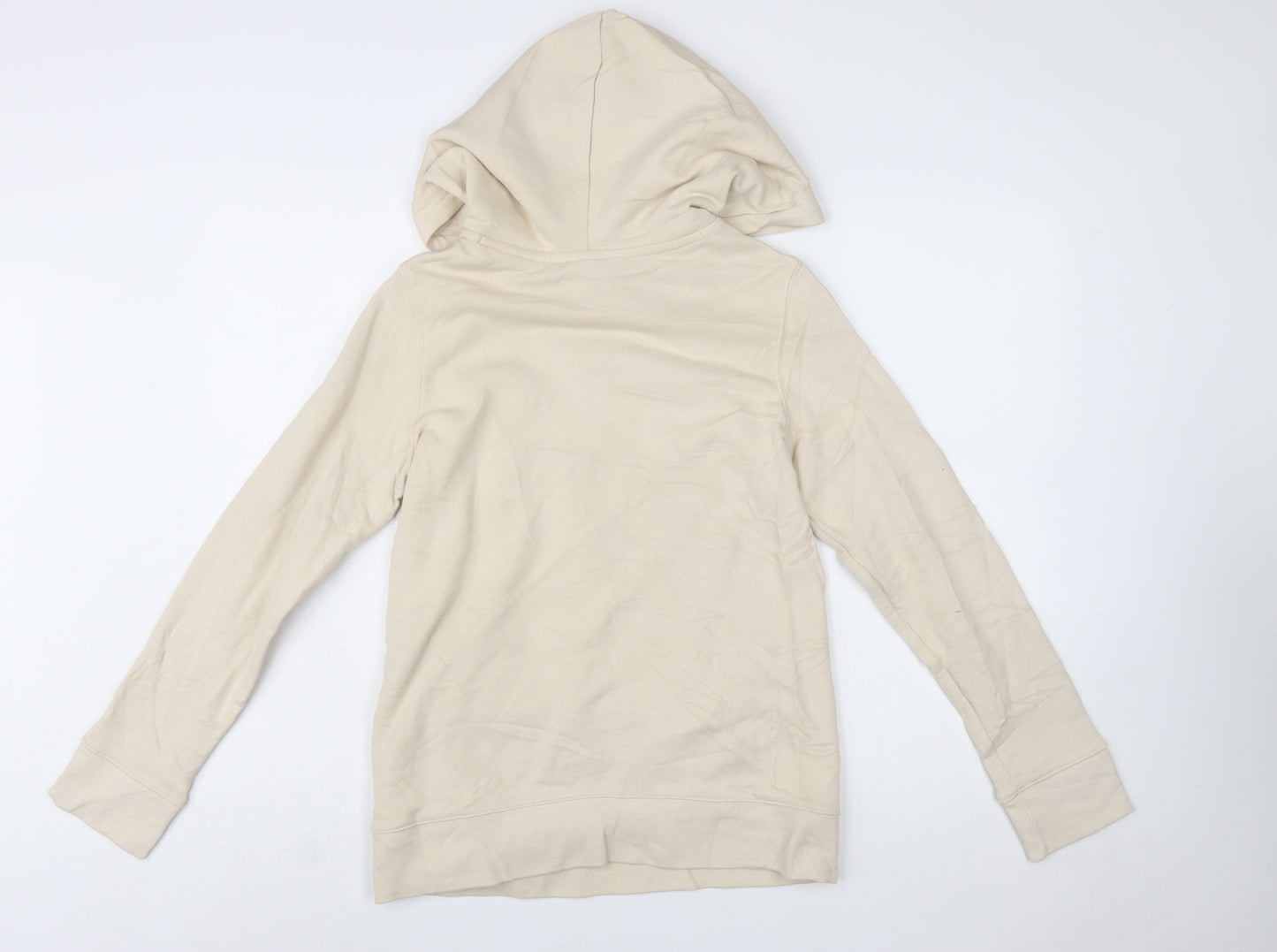 Adidas Women Beige Hooded Pullover Hoodie UK 6 Cotton Blend Logo
