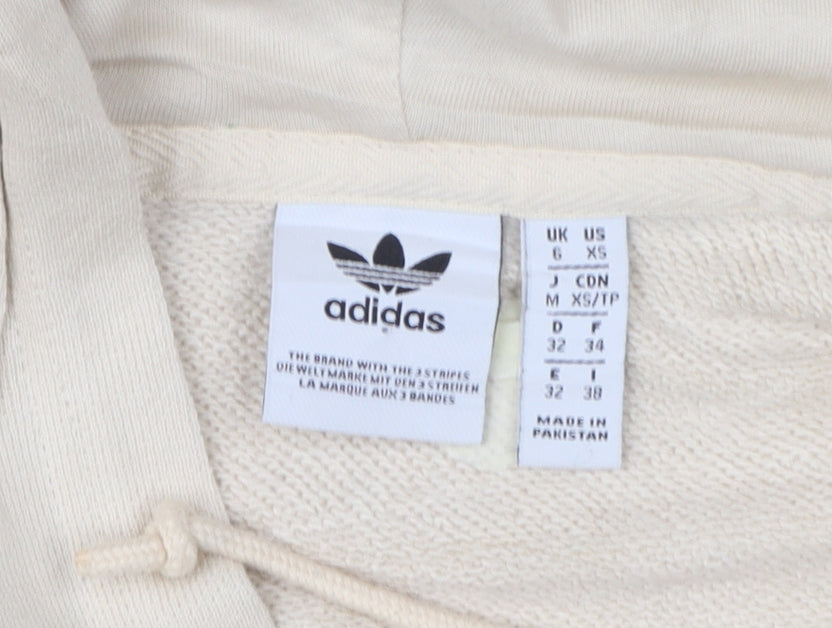 Adidas Women Beige Hooded Pullover Hoodie UK 6 Cotton Blend Logo