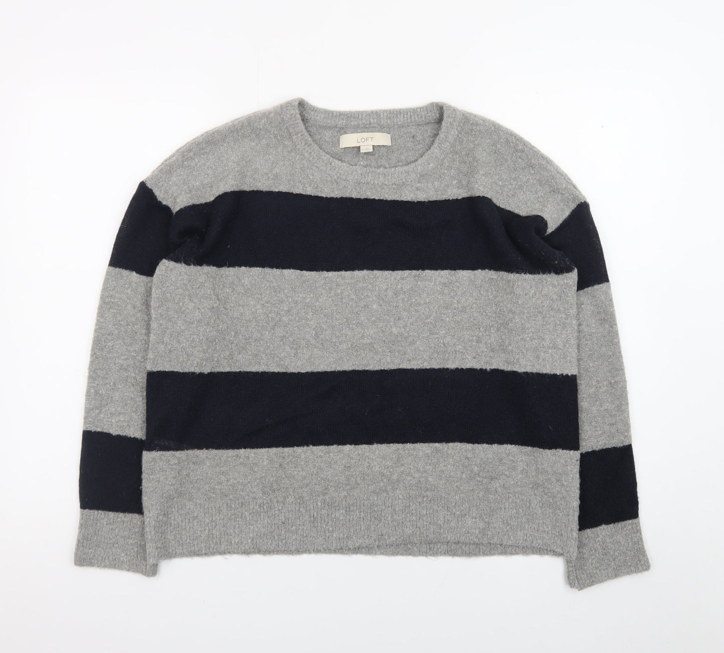 Ann Taylor Loft Women's Grey Navy Striped Wool Blend Jumper M