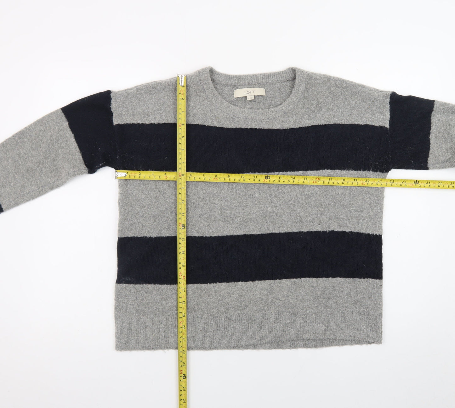 Ann Taylor Loft Women's Grey Navy Striped Wool Blend Jumper M