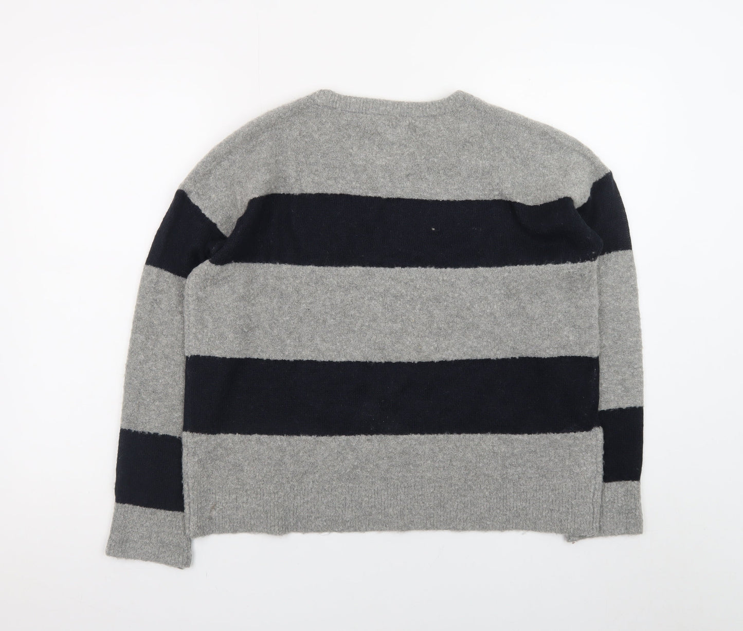 Ann Taylor Loft Women's Grey Navy Striped Wool Blend Jumper M