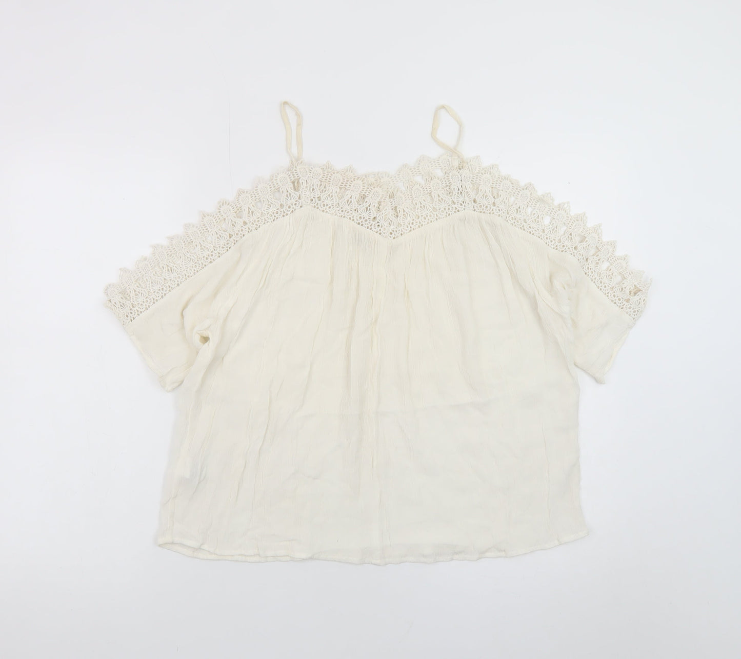River Island Women’s Ivory Off Shoulder Crochet Boho Blouse Size 10