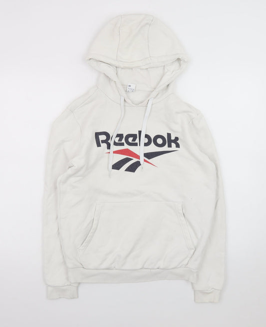 Reebok Men's White XS Pullover Hoodie with Logo Print