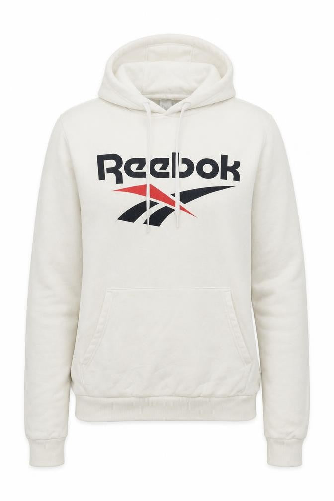 Reebok Men's White XS Pullover Hoodie with Logo Print