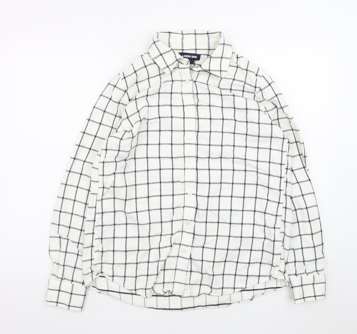 Lands' End Men's White Check Cotton Flannel Long Sleeve Shirt Size S