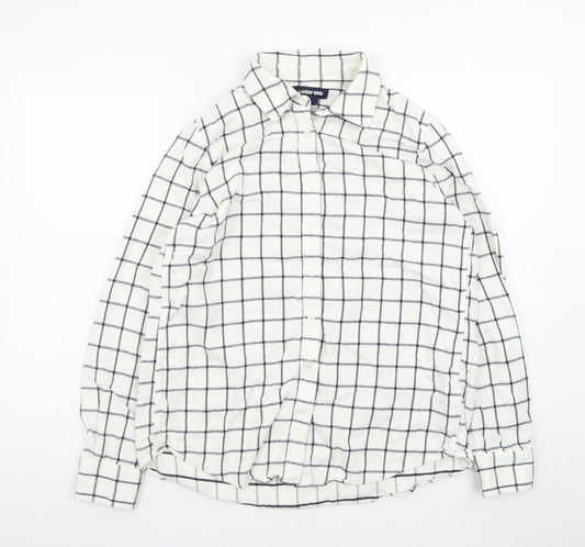 Lands' End Men's White Check Cotton Flannel Long Sleeve Shirt Size S