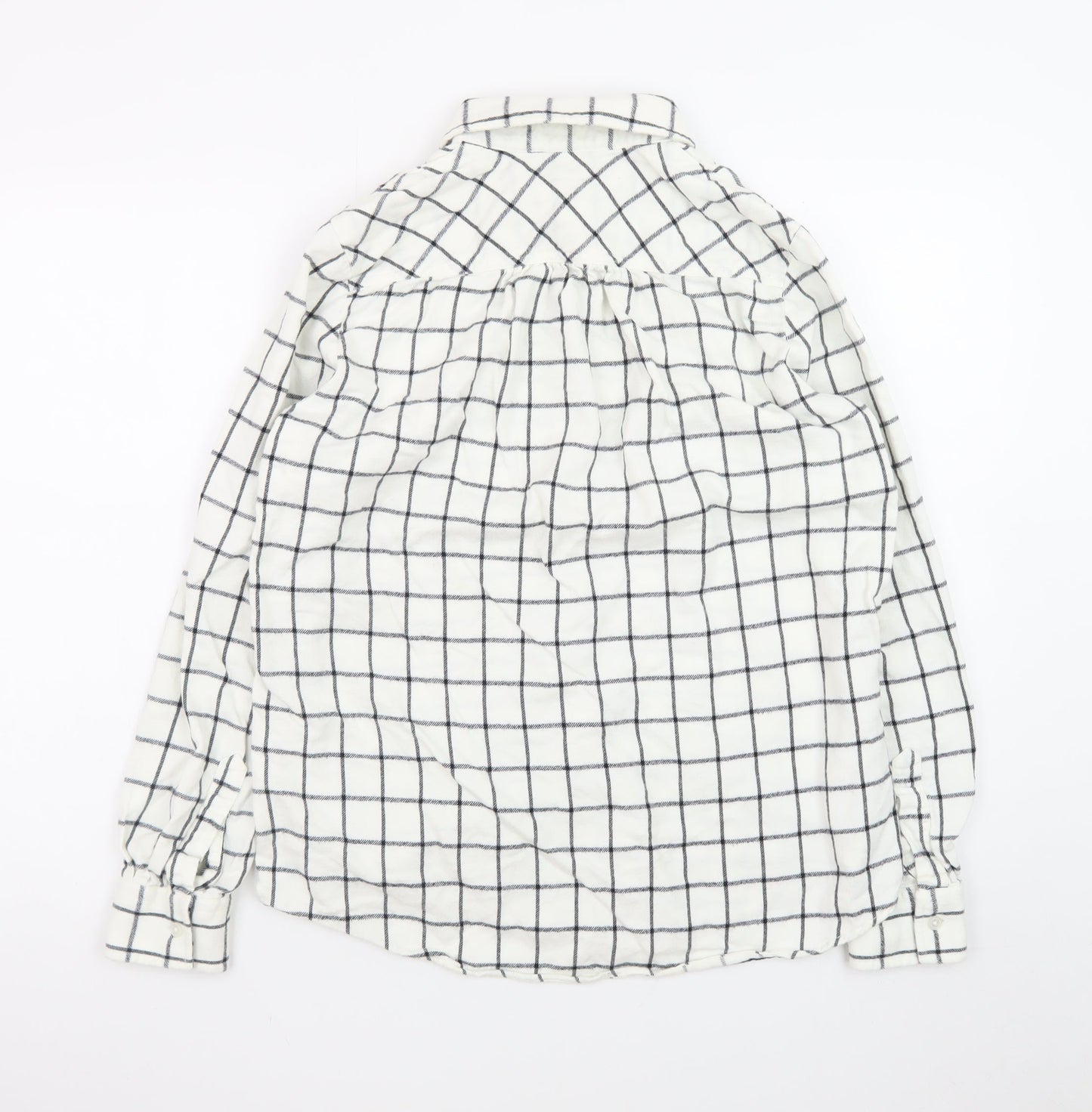 Lands' End Men's White Check Cotton Flannel Long Sleeve Shirt Size S