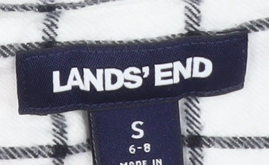 Lands' End Men's White Check Cotton Flannel Long Sleeve Shirt Size S
