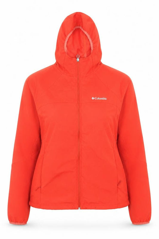 Columbia Women's Red Soft Shell Hooded Jacket Size L Outdoor Windproof