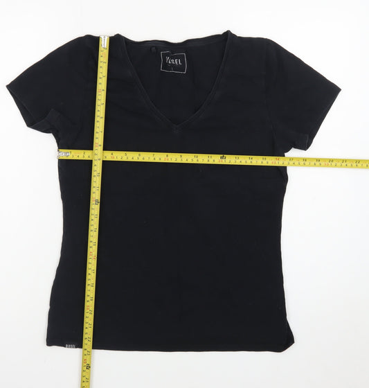 Diesel Women's Black V-Neck Short Sleeve Slim Fit T-Shirt Size L