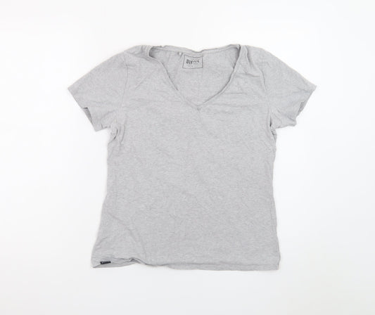 Diesel Womens Grey V-Neck Basic T-Shirt Size L