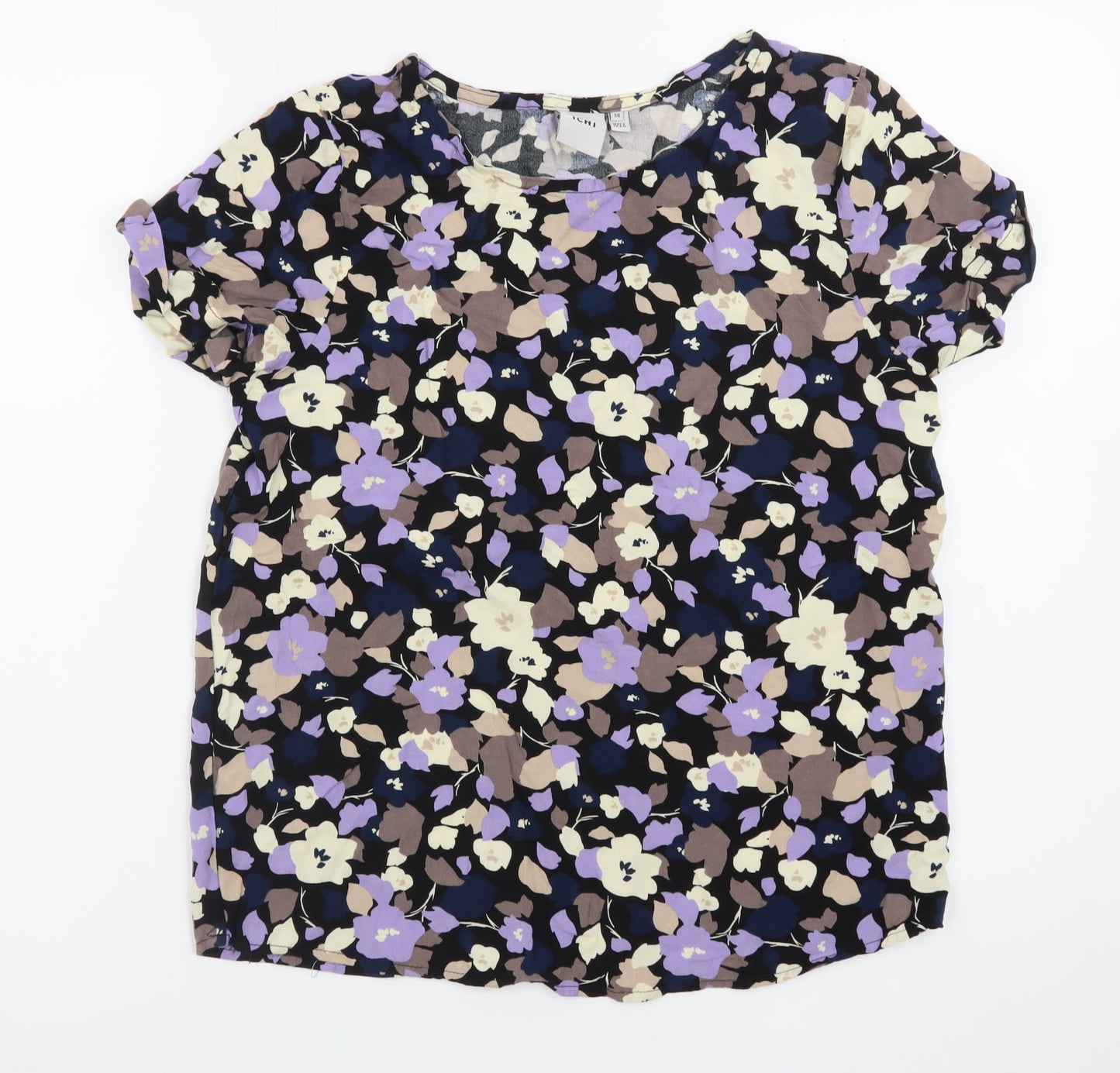 ICHI Women's Multicoloured Floral Short Sleeve Viscose Blouse Size 8