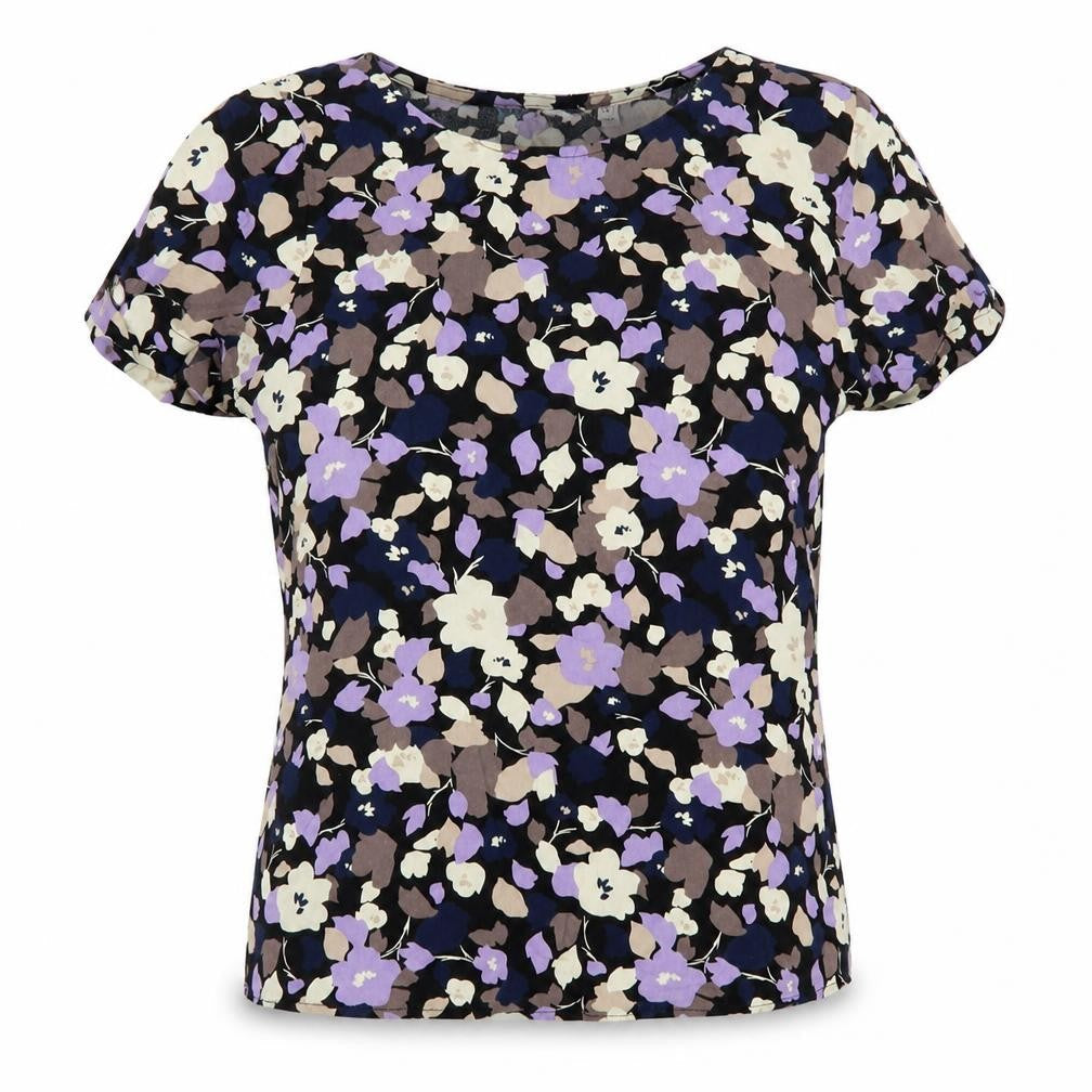 ICHI Women's Multicoloured Floral Short Sleeve Viscose Blouse Size 8