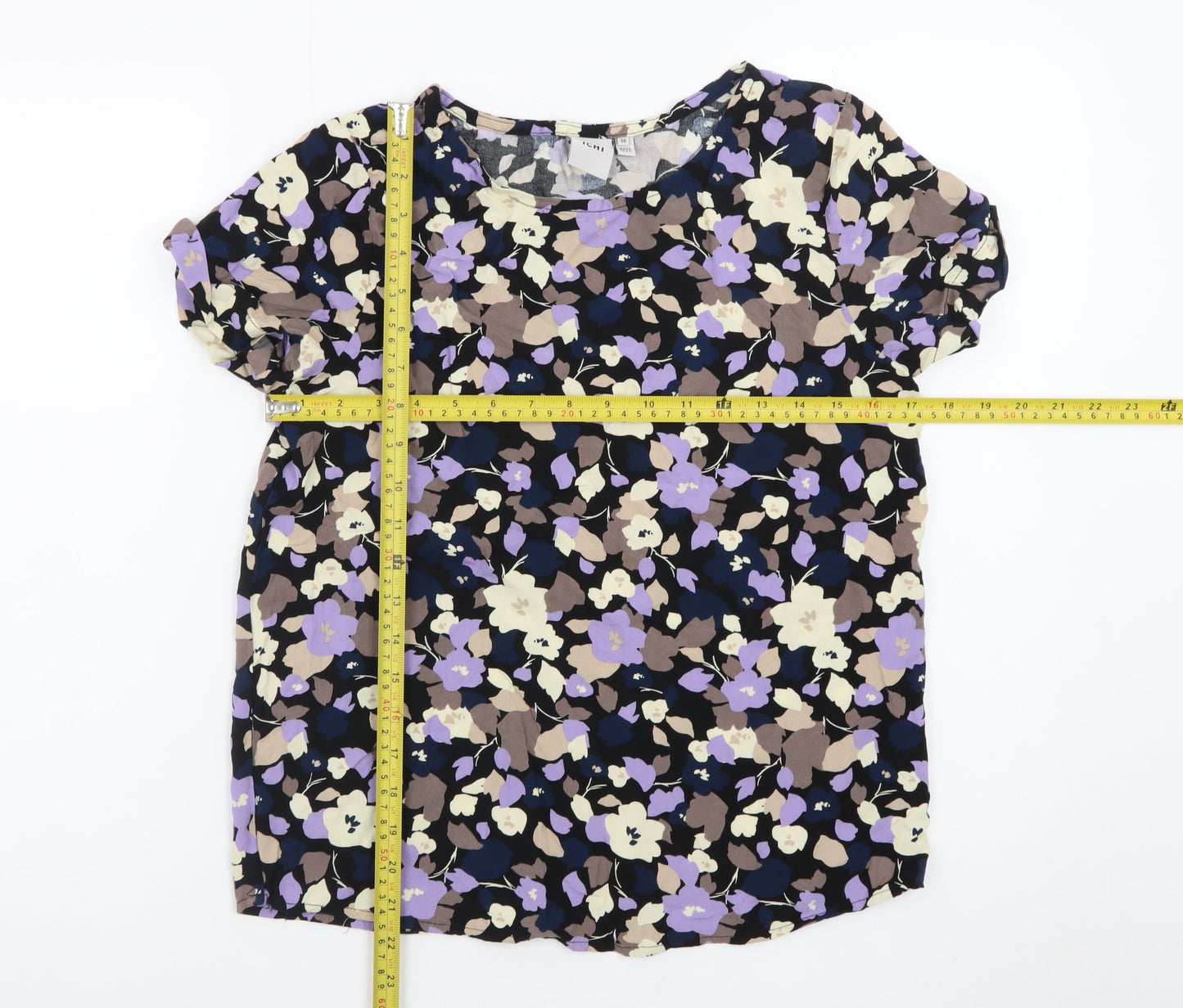 ICHI Women's Multicoloured Floral Short Sleeve Viscose Blouse Size 8