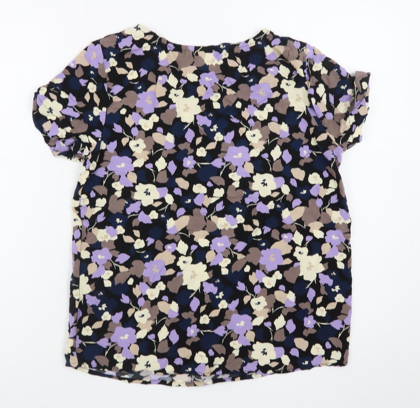 ICHI Women's Multicoloured Floral Short Sleeve Viscose Blouse Size 8
