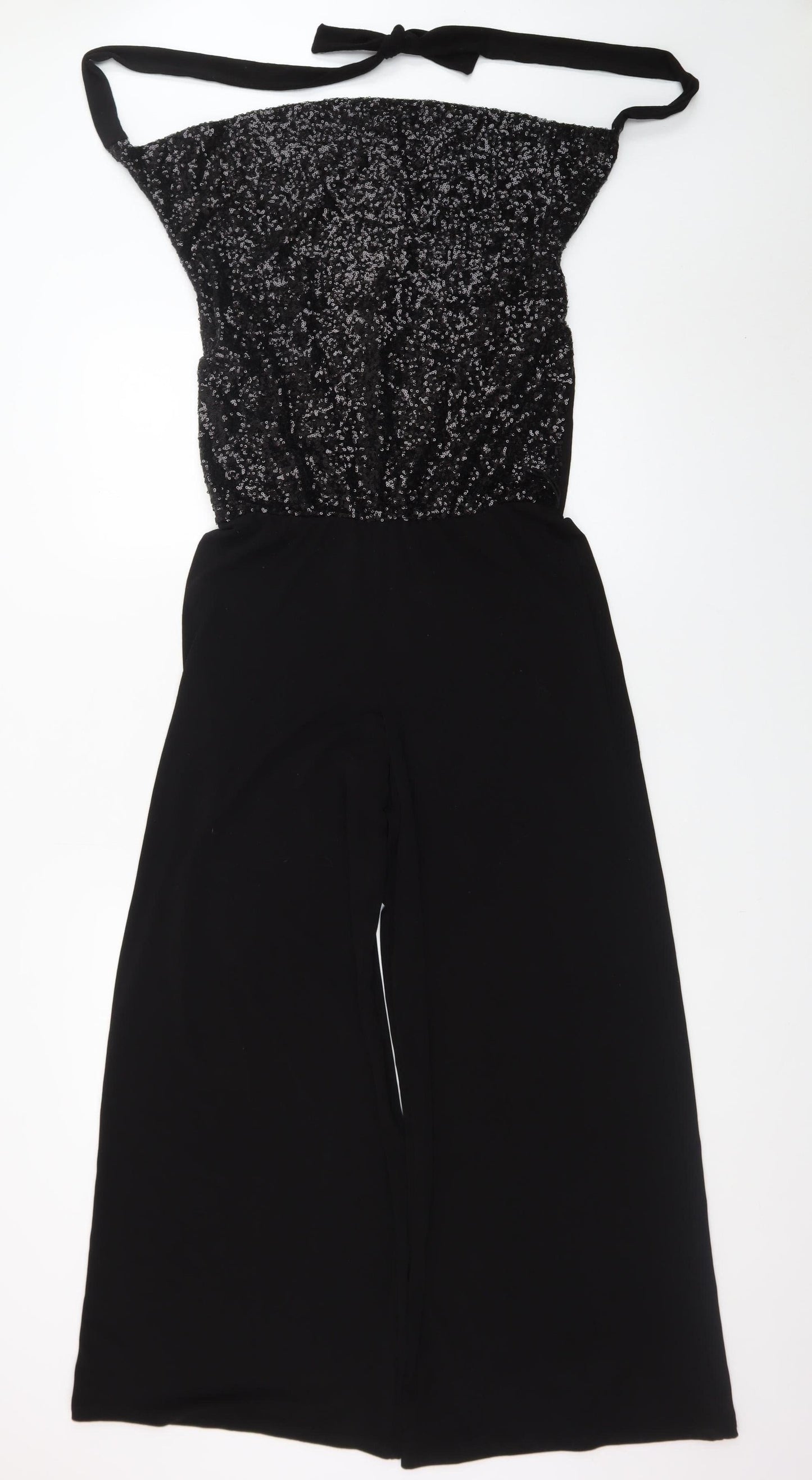 Oasis Women's Black Sequin Halter Wide Leg Jumpsuit Size S