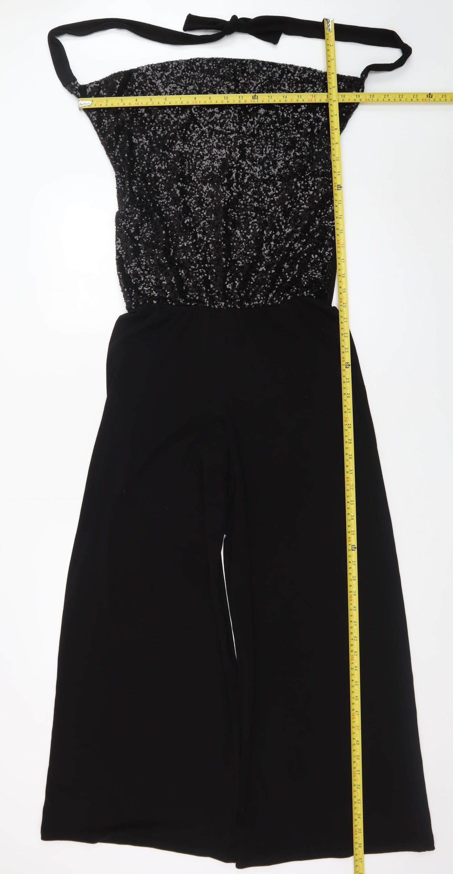 Oasis Women's Black Sequin Halter Wide Leg Jumpsuit Size S